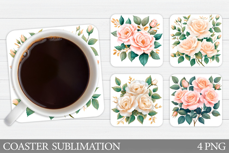 Roses Coaster Sublimation. Flowers Coaster Design