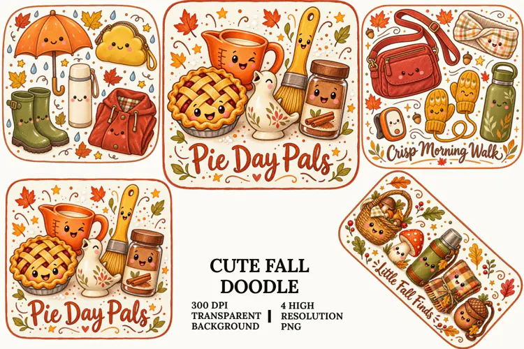 Cute Fall Doodle PNG Cozy Autumn Craft Desk Sublimation Art