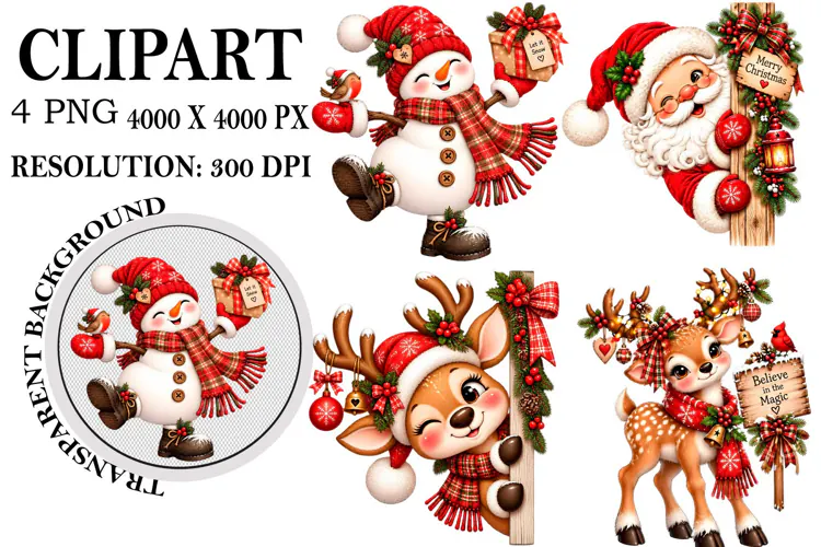 Whimsical Santa png, Reindeer Christmas png