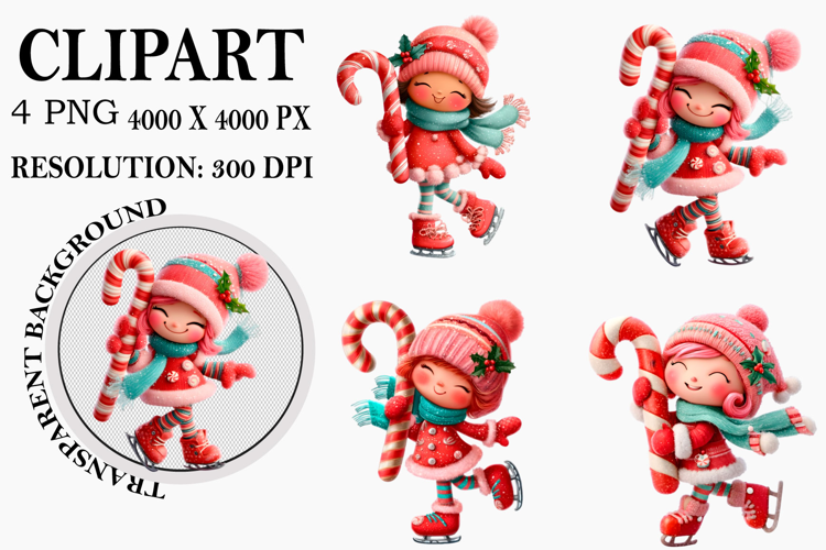 Christmas Santa Girl Clipart Watercolor PNG