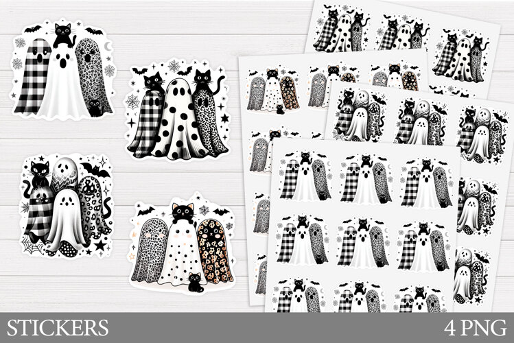 Ghost Sticker Printable. Halloween Cat Sticker Design example image 1