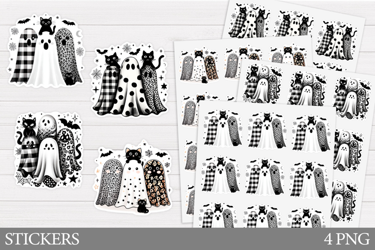 Ghost Sticker Printable. Halloween Cat Sticker Design