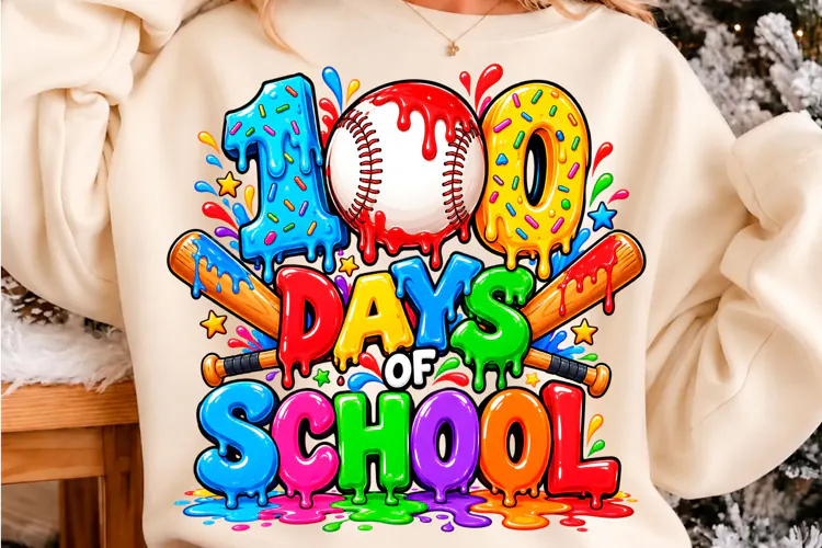 100 Days of School Baseball Drip PNG