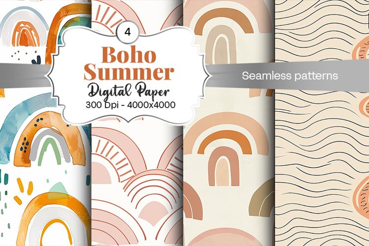 Summer Boho digital paper Seamless backgrounds example image 1