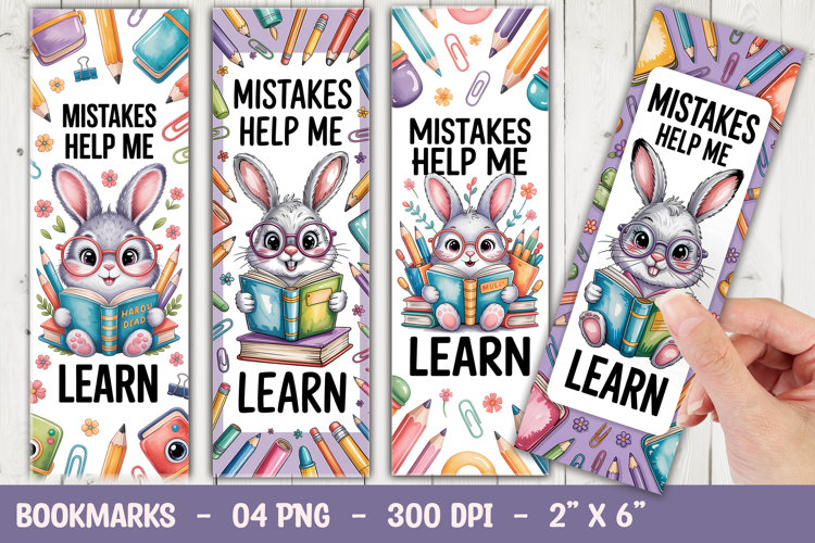 Bunny Back to School Animal Bookmark Sublimation PNG