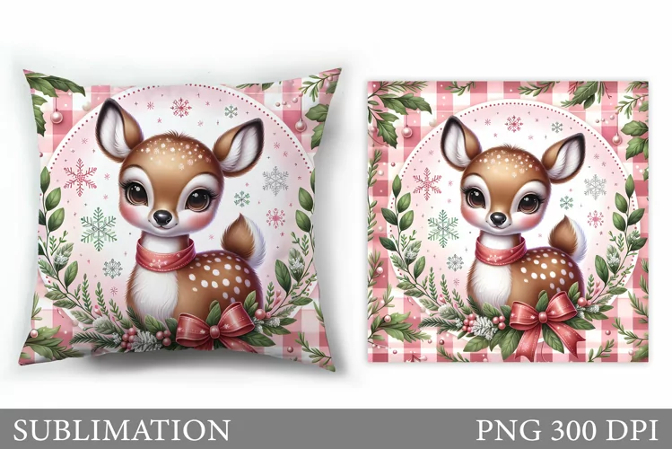 Christmas Deer Pillow Design. Christmas Pillow Sublimation