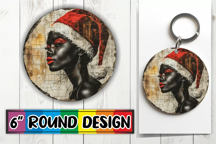 Holiday Woman Portrait Round Design Sublimation Keychain