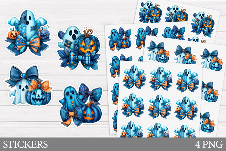 Denim Ghost Sticker Printable. Halloween Sticker Design