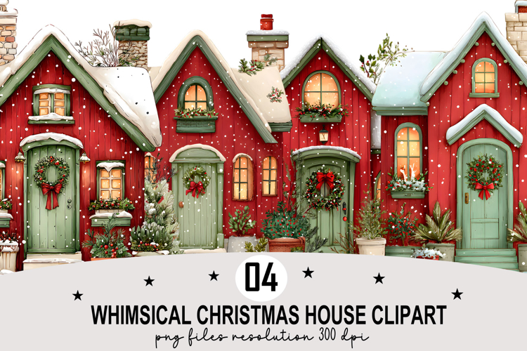 Whimsical Christmas House Clipart Watercolor PNG example image 1