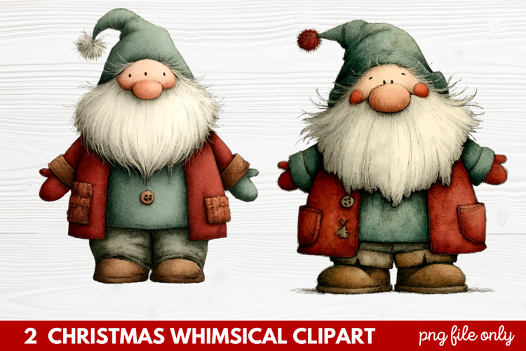 2 Whimsical Christmas Clipart featuring cute holiday charact