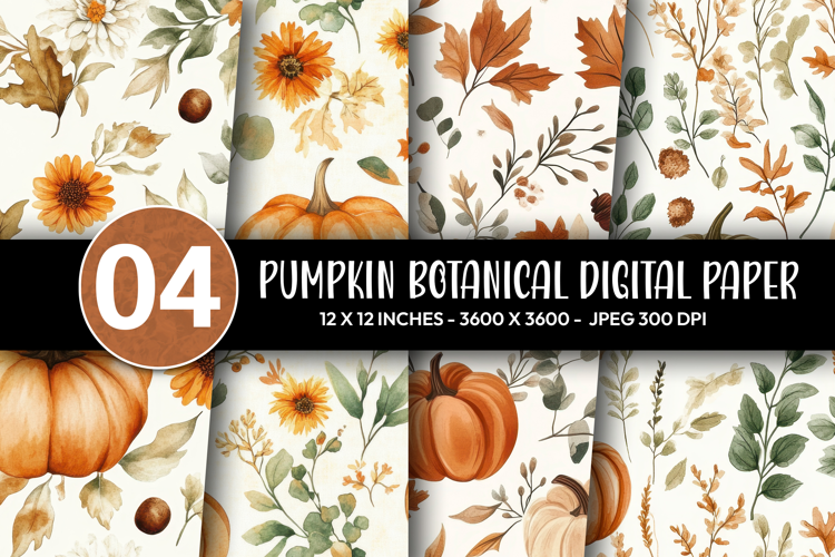 Botanical Pumpkin Digital Paper