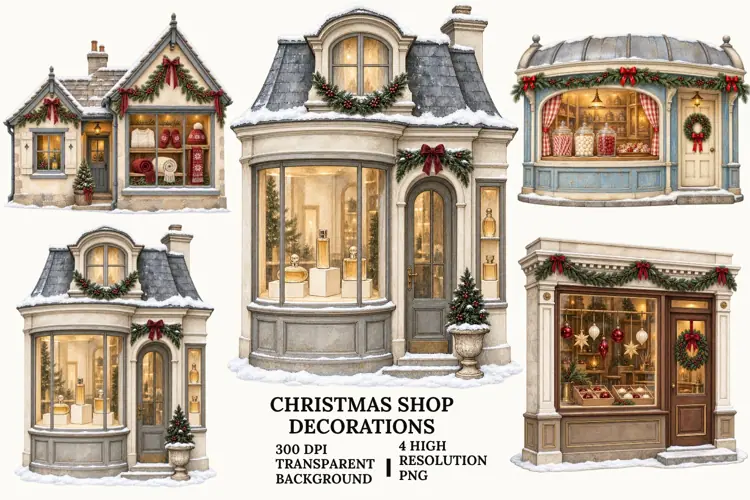 Christmas Shop PNG, Snowy Holiday Storefront Sublimation Art