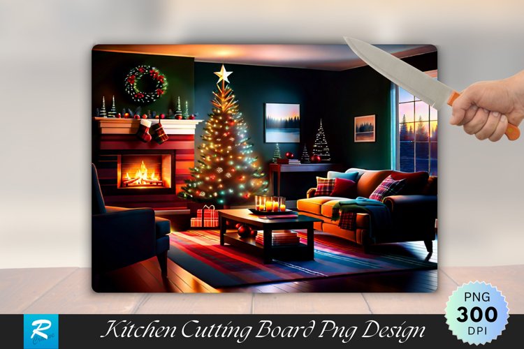 Cozy Living Room with Rustic Christmas Charm Cutting Board