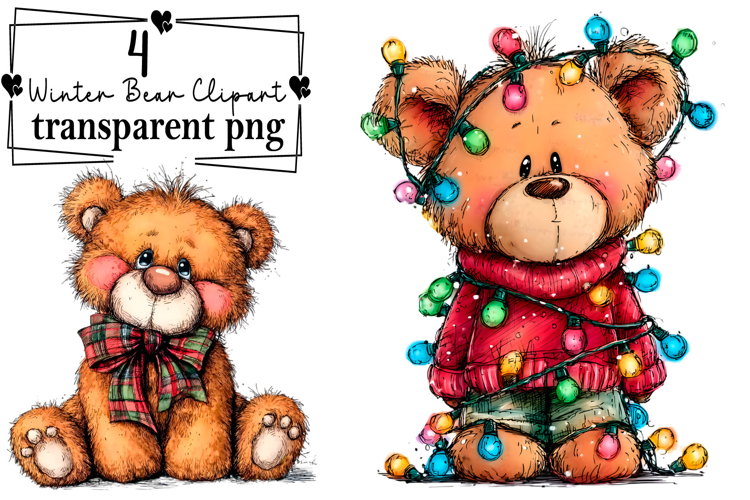 Whimsical Winter Bear Clipart Watercolor PNG example image 1