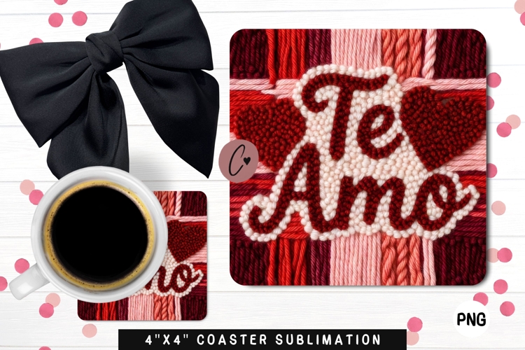 Faux Latch Hook Te Amo Coaster PNG | Valentines Day PNG
