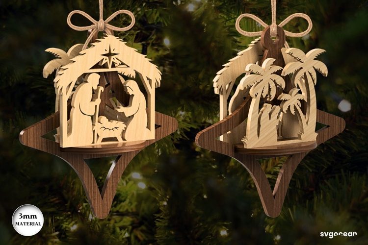 3D Nativity Scene Ornament Laser Cut | Glowforge | SVG