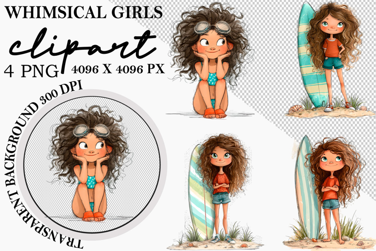 Whimsical Summer Girl Clipart Watercolor Png