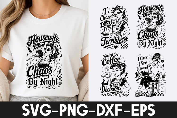Funny Housewife Chaos Coffee Quotes SVG PNG