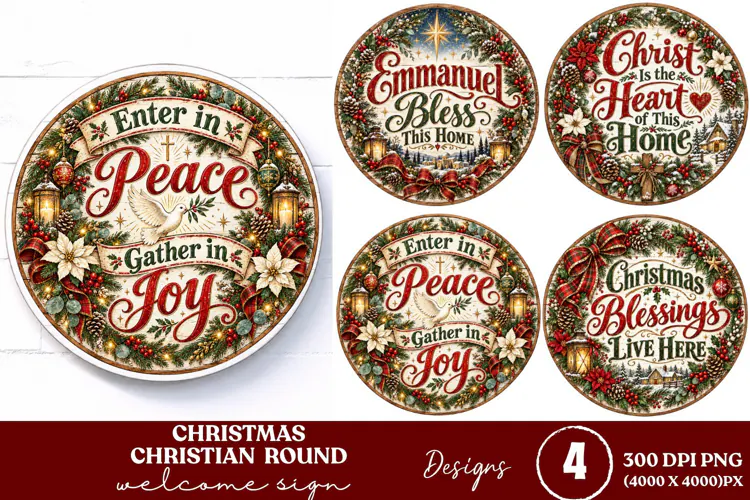 4 Christian Christmas Round Sign PNGs, 4 Jesus Christmas Doo
