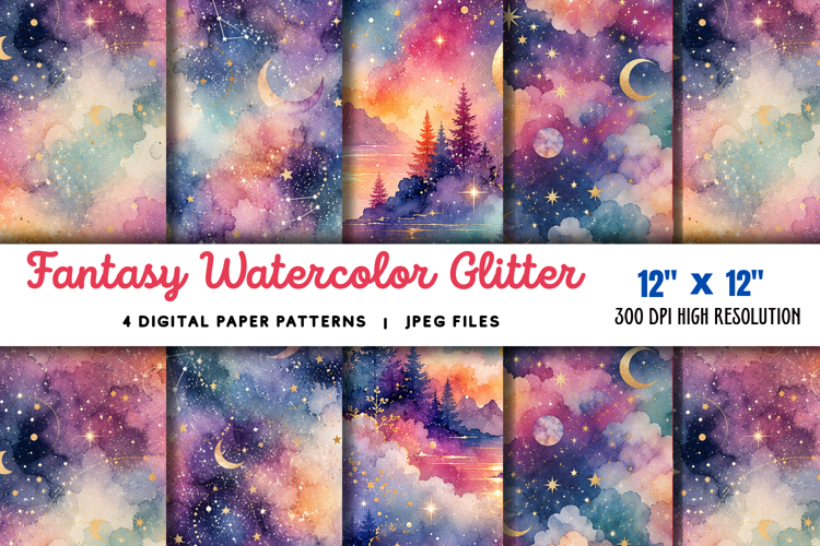 Fantasy Watercolor Glitter Background JPG