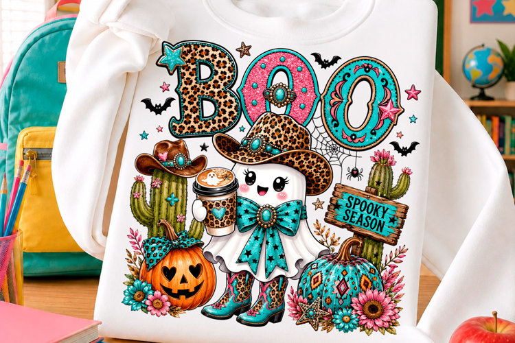 Western Boo Ghost Cowgirl Halloween PNG
