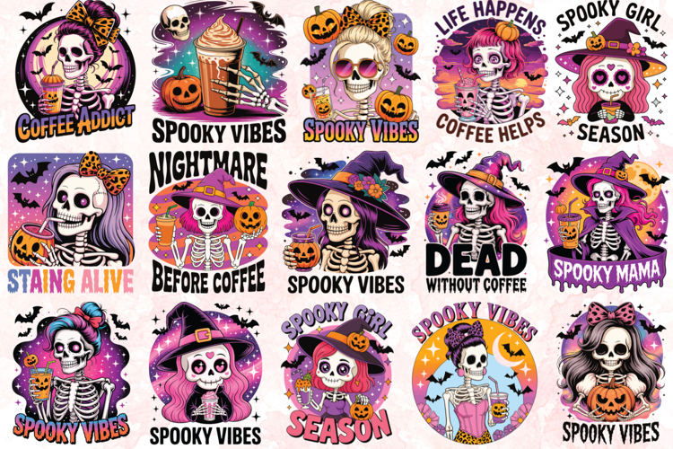 Funny Skeleton Coffee PNG Bundle