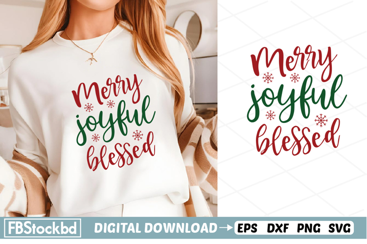 Merry joyful blessed SVG, Christmas SVG Design, Christmas