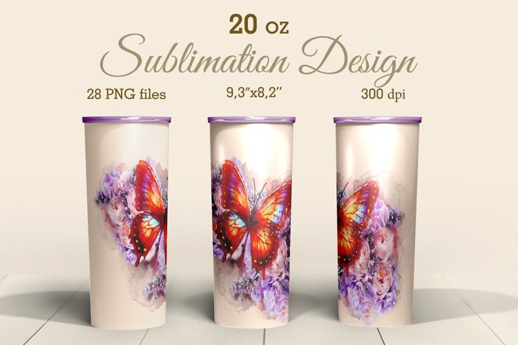 Sublimation Tumbler Design Watercolor Summer Butterfly 8 PNG