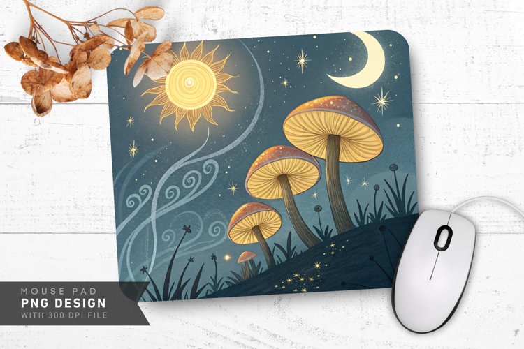 Celestial Mushroom Fantasy Mouse Pad PNG Design