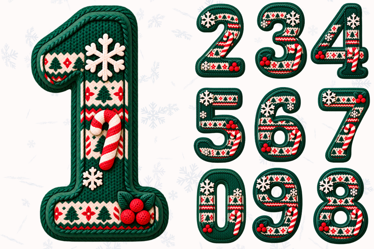 Christmas Knitted Numbers PNG