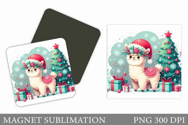 Christmas Lama Magnet. Christmas Magnet Sublimation