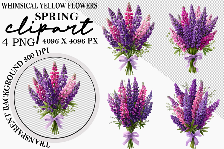 Whimsical Yellow Flowers Spring Clipart PNG