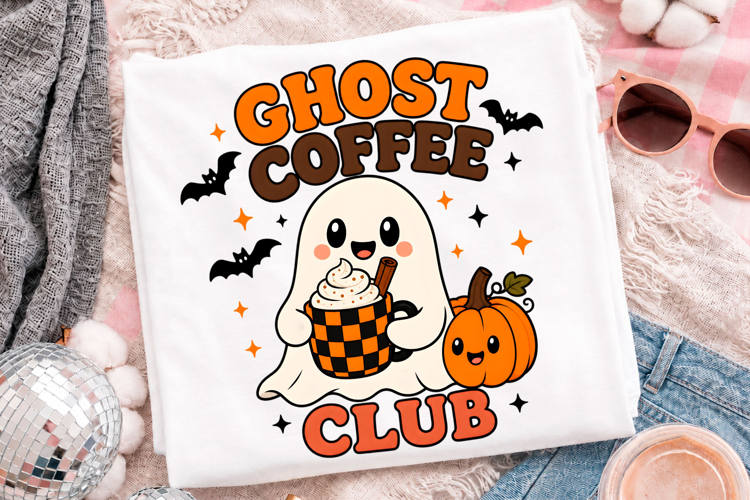 Cute Ghost Coffee Halloween Pumpkin T-Shirt Design