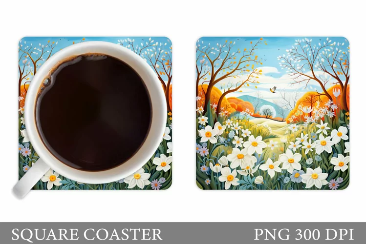 Spring Coaster Design. Flowers Coaster Sublimation