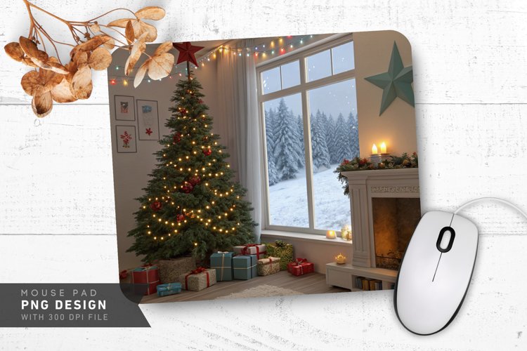Christmas Cheer with Snowy View Mouse Pad PNG Design