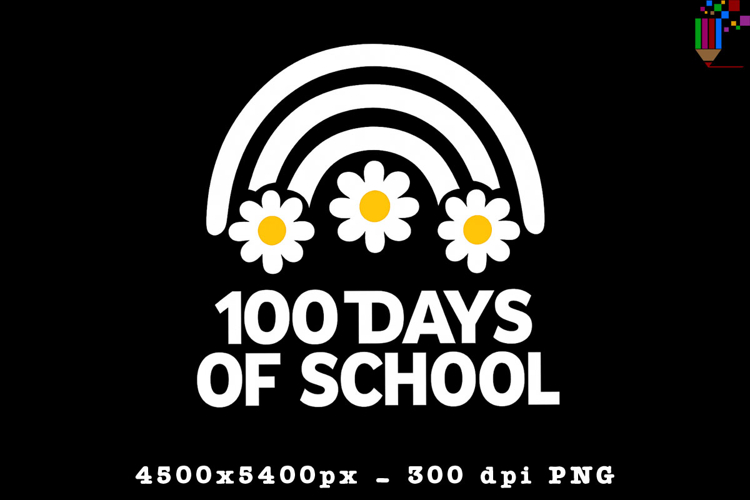 100 Days of School Daisy Rainbow PNG