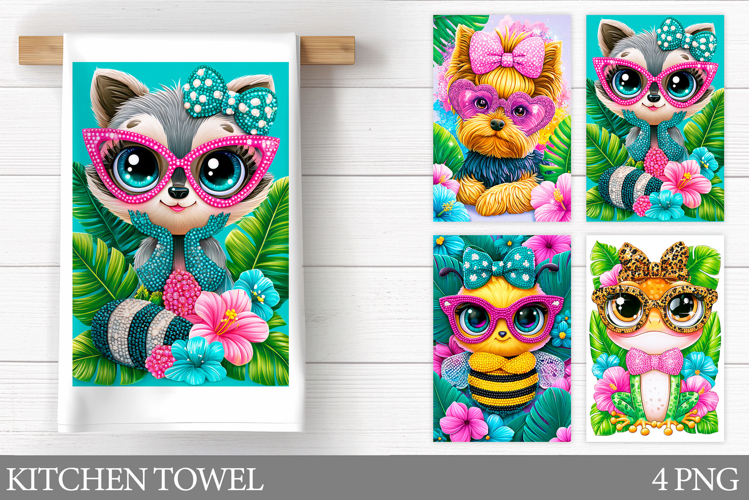 Cute Animals Kitchen Towel Design. Cute Animals Sublimation