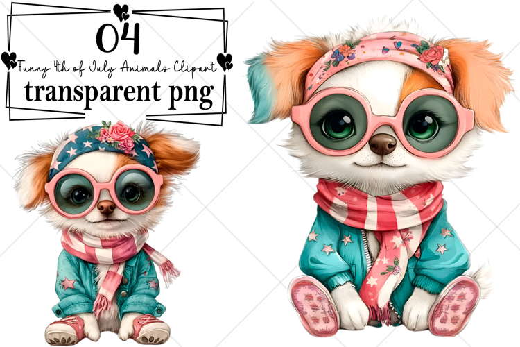 Funny 4th of July Animals Clipart Watercolor PNG