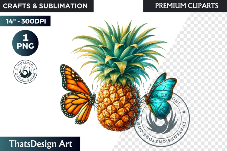 Vibrant Butterfly with Fruit PNG, Tropical Summer Clipart