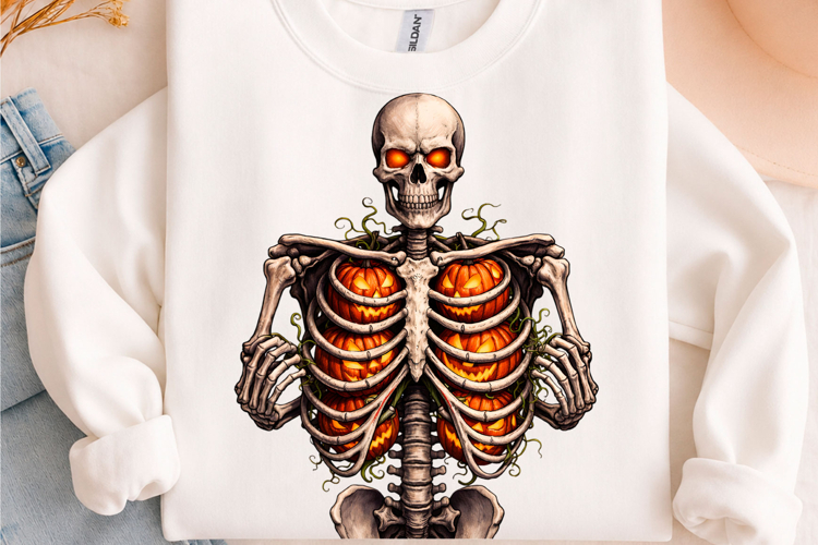 Spooky Skeleton Pumpkin Rib Cage Halloween PNG