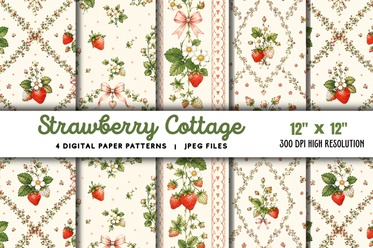 Strawberry Cottage Digital Paper JPG