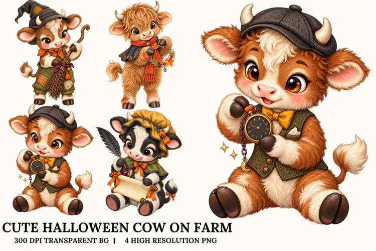 Cute Halloween Cow PNG Farm Animal Spooky Sublimation Design