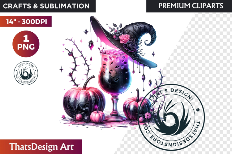 Gothic Halloween Drinks Pink and Black Sublimation clipart