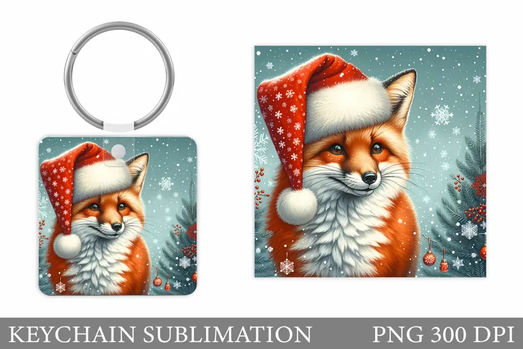 Christmas Fox Keychain. Christmas Keychain Design