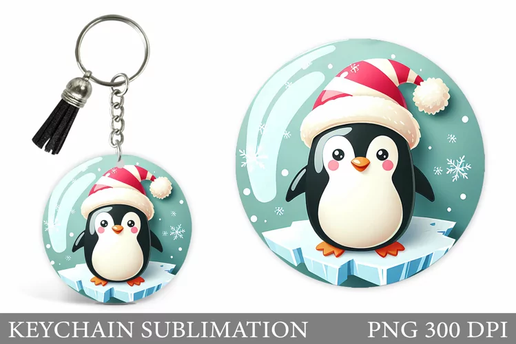 Christmas Penguin Keychain. Christmas Keychain Design