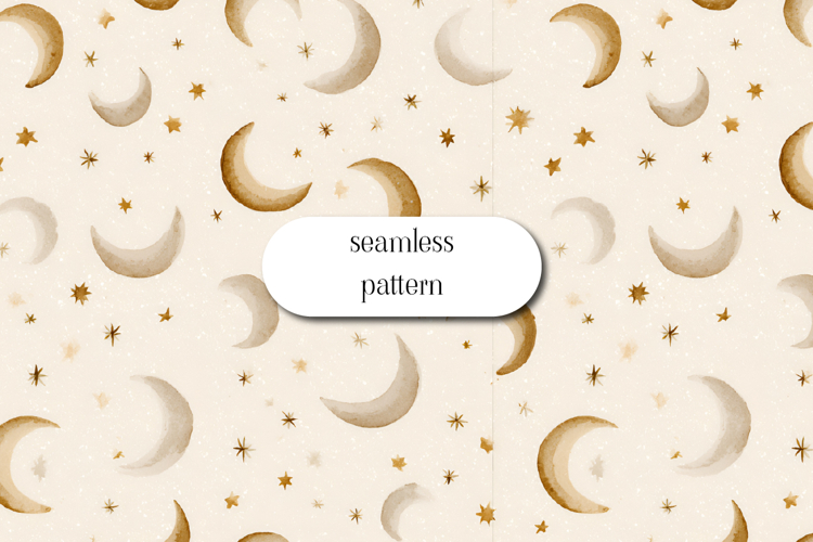 Moon and Stars Seamless Pattern Neutral Celestial Design