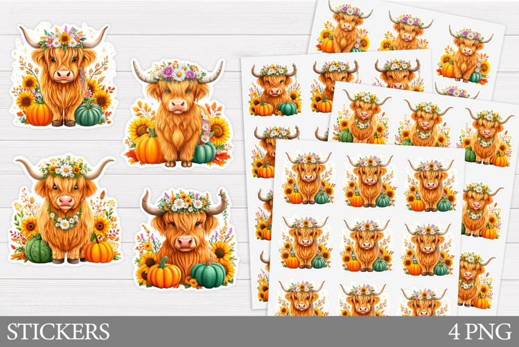 Fall Cow Sticker Design. Fall Sticker Printable