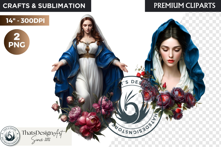 Floral Virgin Mary Clipart PNG, Mother with Jesus, bible