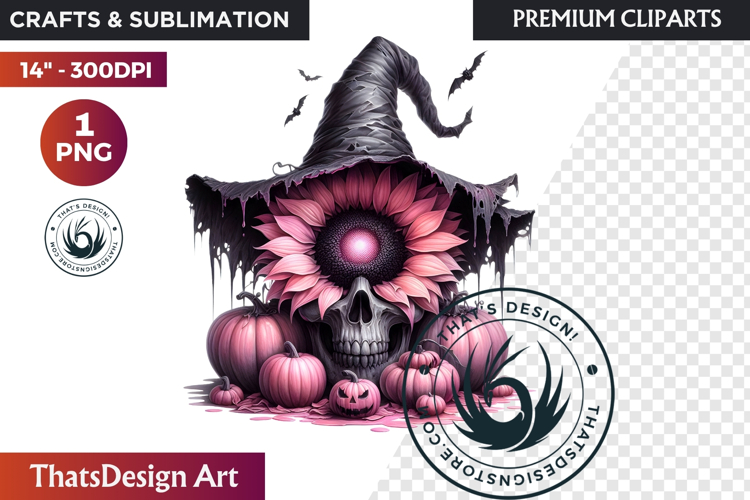 Pink and Black Gothic Halloween Skulls Clipart, pastel goth