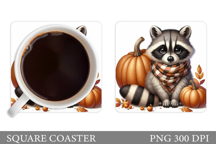 Fall Raccoon Coaster Design. Cute Raccoon Coaster example image 1